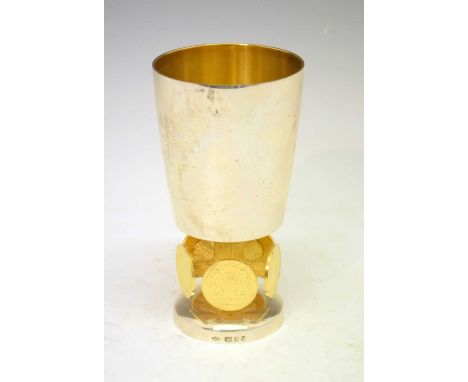 Elizabeth II silver Bristol 600 limited edition silver commemorative goblet of tapered form with gilt interior, the gilt text