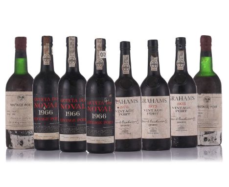 Three bottles of Quinta do Noval 1966 Vintage Port, bottled in 1968, 0.75l, together with two Army &amp; Navy Vintage Port, s