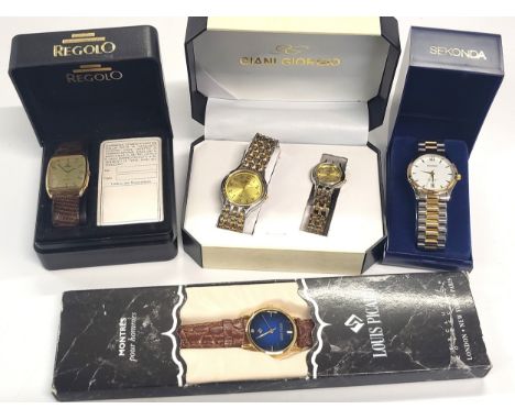 A selection of four watches, Giani Giorgo, Lorus Reyolo, Sekonda, and Louis Picard. (5)