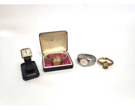 A collection of 4 vintage watches, A 1960's Cludax, 17 Jewel on an expandable bracelet. A 1970's Regency Day/Date on an expan