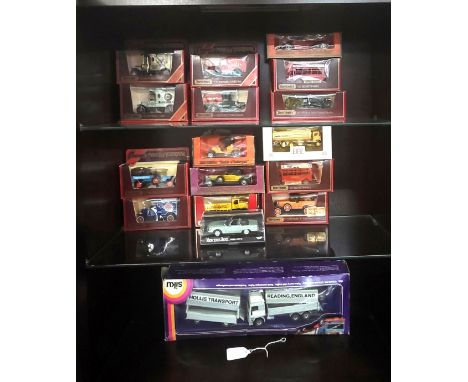 Fourteen Matchbox Models of Yesteryear including Heinz, BP, and Lowenbrau, Siku Hollis Transport Truck, E.F.E. Tanker and New