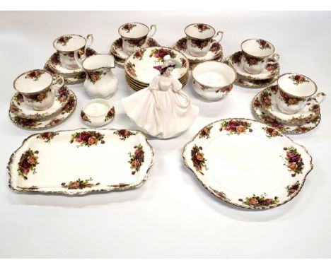Royal Albert Country Roses (part) tea service (lacks teapot), and a Royal Doulton Sunday Sunday Best figure. (30)