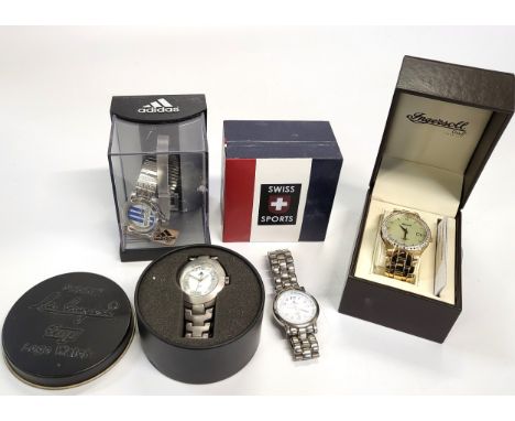 Two Adidas watches, a Swiss sports watch, and an Ingersol watch. (4)