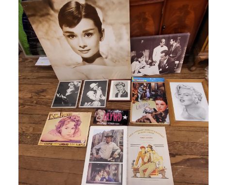 Hollywood pictures and a signed picture of Doris Day, including: Marilyn Monroe 49cm x 39cm. Audrey Hepburn 77cm x 77cm. Casa