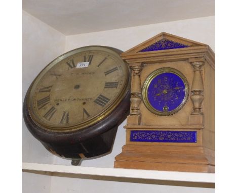 A wall clock - E.R Wicks Henley-on-Thames with Roman numeral dial and an enamel mantle clock