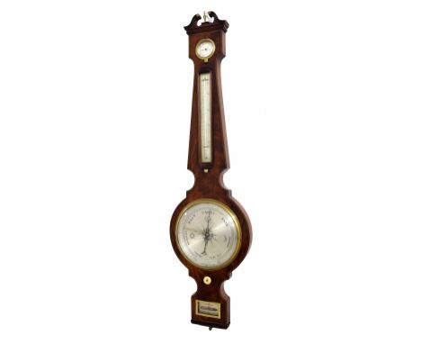 Interesting and rare mahogany Masonic four glass banjo barometer signed J. Schalfino, Taunton, Warranted, the principal 8" si