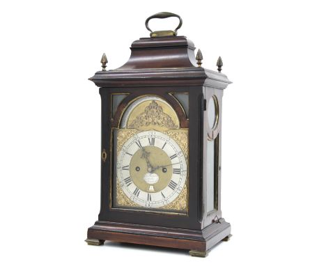 English mahogany and ebonised double fusee bracket clock, the 7" brass arched dial signed Bartholomew Davis, London on an ova