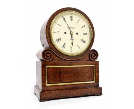 English oak drumhead double fusee bracket clock, the 8" cream dial signed Barwise, London, within a drumhead casing over a sc