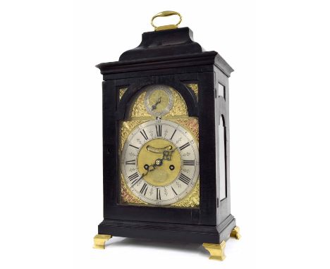 English ebonised double fusee verge bracket clock, the 7.25" brass arched dial signed Jon. Pittman, London on an oval plate t