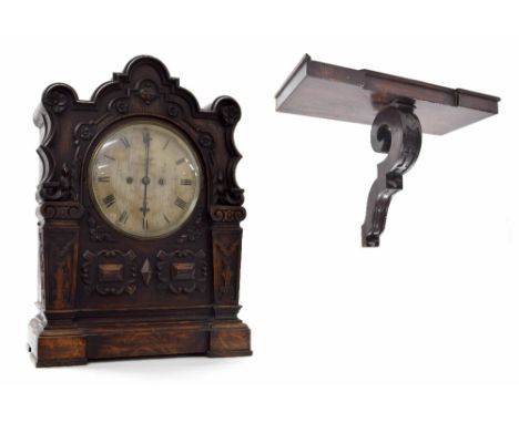 Gothic oak double fusee bracket clock and bracket, the 8" silvered dial signed Carter, 64, Cornhill, London, also signed on t
