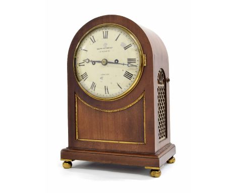 Mahogany double fusee bracket clock, the 7" convex white dial signed Goldsmith Company, 112 Regent St, London, within a brass