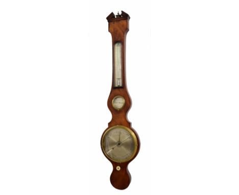 Rare mahogany 6.5" banjo barometer signed Tagliabue, 26 Holborn, London, within a shaped case inlaid with boxwood lines and s