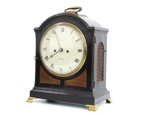 English mahogany double fusee pad top bracket clock, the 8" convex cream dial signed Haddack, Bath, within a rounded arched s
