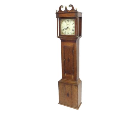 Oak thirty hour longcase clock, the 12" square painted dial signed Samuel Shortman, Newnham to the centre with subsidiary sec