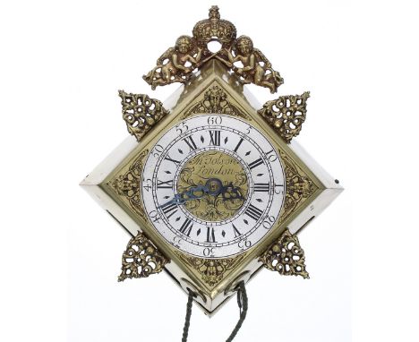 Interesting brass cased wall clock, the 4.5" silvered chapter ring enclosing a foliate engraved centre signed Jn. Tolson, wit