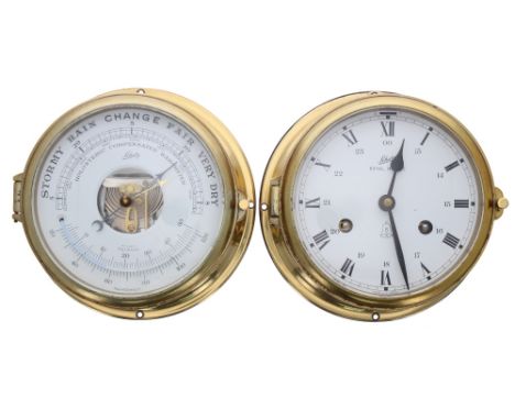 Schatz bulkhead brass cased two train ship's clock, the 5.25" white dial signed Schatz, Royal Marine; also with a companion h