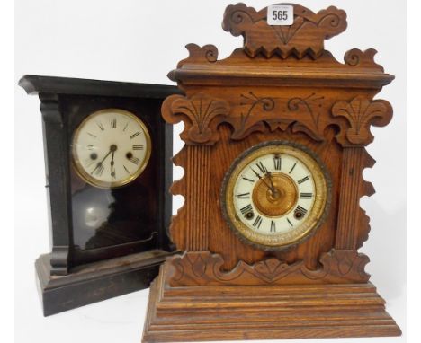 An American gingerbread clock, height 17' together with another American two train mantle clock (2)