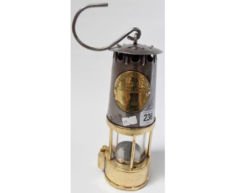 Steel and brass Miner's lamp, type SL by Protector Lamp & Lighting Co Eccles Manchester.
