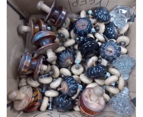 Set of six Victorian drawer handles with mother of pearl, together with a set of eight black ceramic drawer handles and other