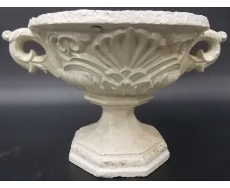 Cast iron small twin handled pedestal planter, height 6.5'