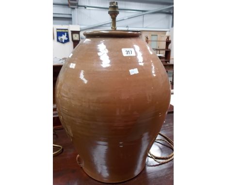 Unusual and large Aldermaston Pottery ovoid table lamp, in pale brown glaze, signed to the base, height 17.5'