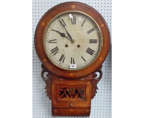 American two train drop dial wall clock with inlaid walnut case, height 28'