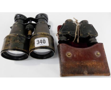 A cased pair of early 20th Century folding compact binoculars by Moeller 'Tourix' 6x, together with another pair of vintage b