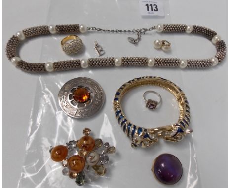 Costume jewellery including a 1950's Christian Dior brooch dated 1956.