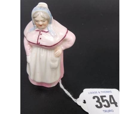Royal Worcester porcelain candle snuffer in the form of a rotund elderly lady, height 2.5' (small chip)