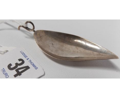 George III silver leaf-shaped caddy spoon, maker EM, London 1800.