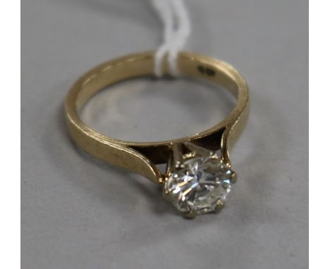 A 9ct gold and solitaire diamond ring, the stone weighing approximately 1.00ct, size M.