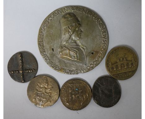Six bronze papal medals including Sixtus V