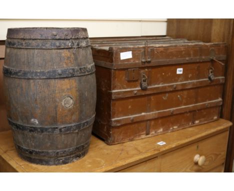A travel trunk and a Cognac barrel trunk W.63cm
