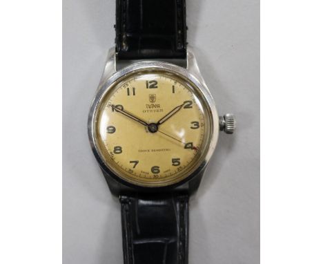 A gentleman's steel Tudor Oyster manual wind wrist watch.