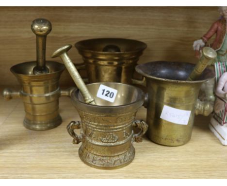 Four bronze mortars and pestles tallest 14cm