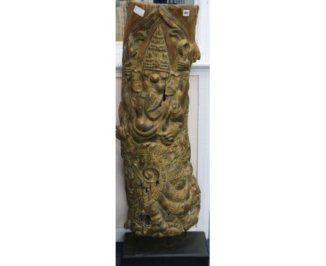An Indian hardwood trunk carving of Ganesh W.40cm H.114cm