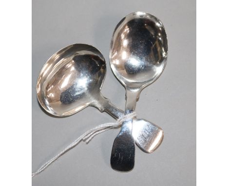 Two Georgian silver fiddle pattern caddy spoons.