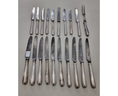 A set of ten George IV dinner knives, by Francis Higgins, London 1820; together with nine matching side knives and a similar 