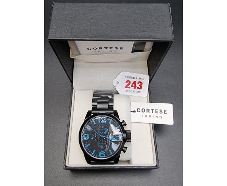 A Cortese 'Grand Torino' C12008 black anodised stainless steel quartz chronograph wristwatch, with box, guarantee card and in