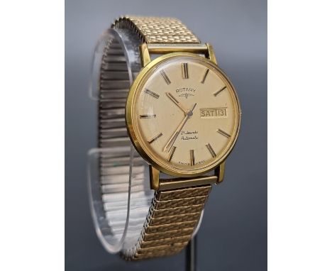 A vintage Rotary gold plated automatic wristwatch, 33mm, Ref. 620202, on replacement expanding bracelet. 