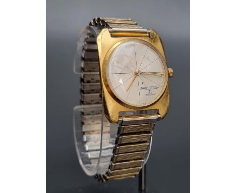 A 1970s Seiko Skyliner gold capped manual wind wristwatch,&nbsp;43mm x 34mm, Ref. 6220-7970, on replacement expanding bracele