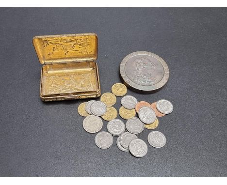Coins: a George III 1797 cartwheel twopence; together with a group of vintage children's toy money. 