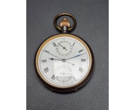 A circa 1900 Swiss steel cased centre seconds chronograph pocket watch, 50mm. 