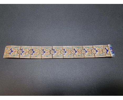 A vintage gilt metal and coloured enamel bracelet, each link stamped '925', 18cm approximately. 