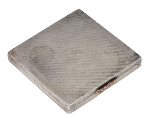 A SILVER ENGINE TURNED CIGARETTE CASE by Asprey of London with rose gold clasp, inscribed within 'Just mention my name, Brice