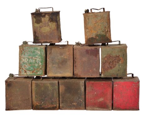 A GROUP OF 11 EARLY 20TH CENTURY PETROL CANS to include Shell, BP, Pratts (11)