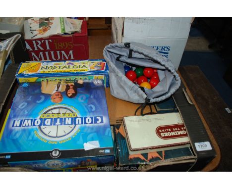 A box of vintage table games including Countdown, Dominoes for the Blind etc.