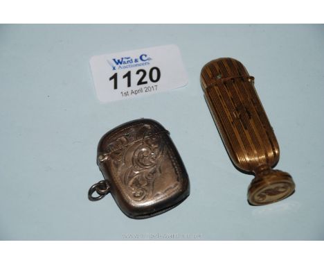 A small Silver Vesta Case and a gilt metal Vesta/pipe tamper