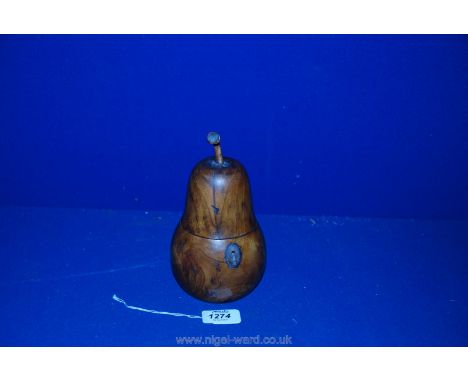 A Fruitwood Tea Caddy in form of Pear, 7 1/2'' overall