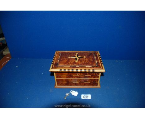 A Marquetry Tea Caddy, with key